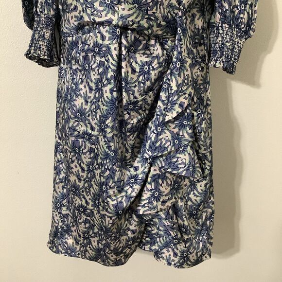 Cinq a Sept Lucinda Puff Sleeve Ruffle Faux Wrap Dress Sz 8 Coastal Resort - Picture 3 of 8